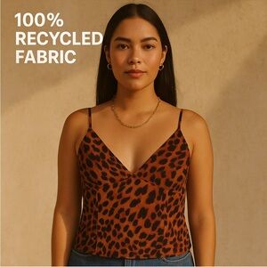 A New Day Brown Leopard Print V-Neck Cami Top Size Medium 100% Recycled Fabric